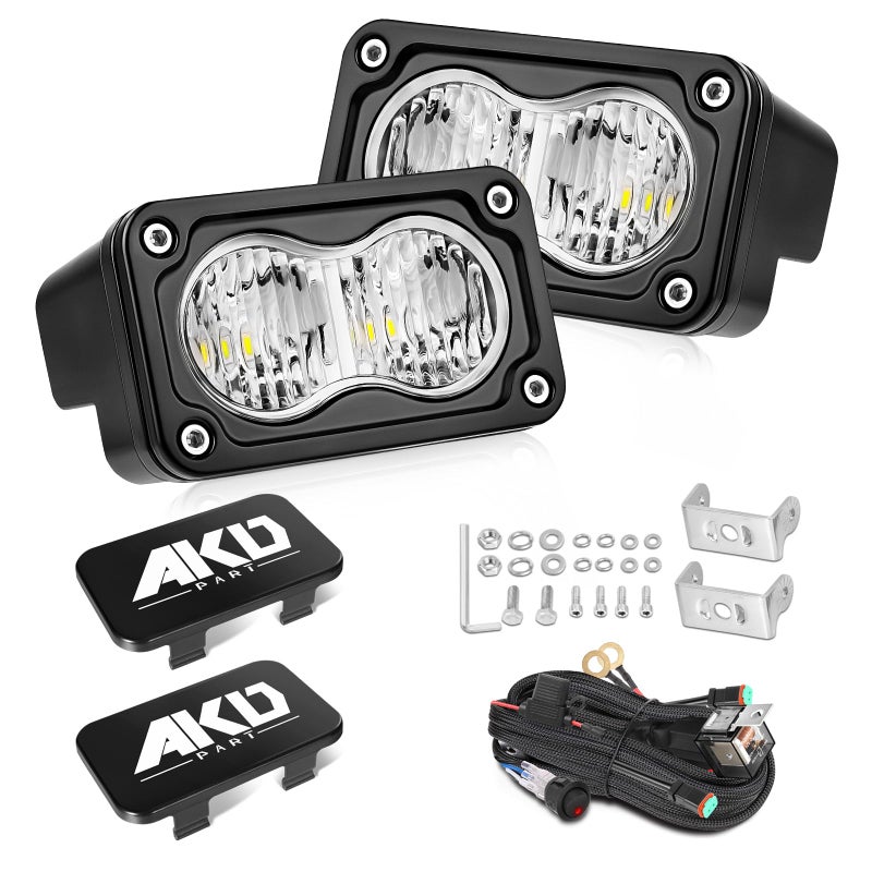 AKD Part Flood LED Pods with Wiring Harness Black Covers 3 40W CREE LED Offroad Lights Small Backup Reverse Driving Light 2 Packs for Trucks Motorcycle SUV UTV ATV Dirt Bike