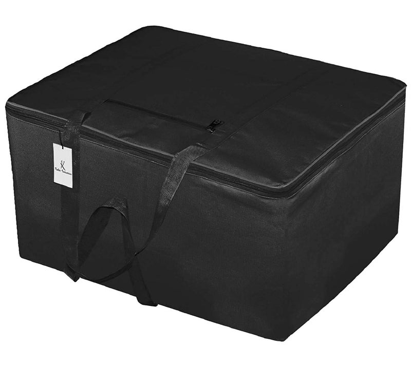 Kuber Industries Small Size Lightweight Foldable Rexine Jumbo Underbed Storage Bag with Zipper and Handle Black 45cm X 25cm X 38cm F_26_KUBMART016794 - Image 1