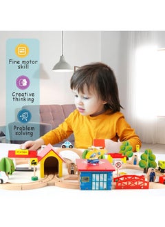 Beauenty Train Set - 69 Pieces Wooden Train Tracks & Trains For Kids, Toddler Boys And Girls 3,4,5 Years Old And Up– Premium Wood Construction Toys (69 Pcs)  - Image 2