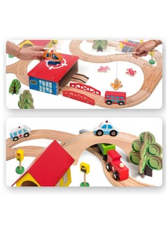 Beauenty Train Set - 69 Pieces Wooden Train Tracks & Trains For Kids, Toddler Boys And Girls 3,4,5 Years Old And Up– Premium Wood Construction Toys (69 Pcs)  - Image 5