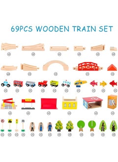 Beauenty Train Set - 69 Pieces Wooden Train Tracks & Trains For Kids, Toddler Boys And Girls 3,4,5 Years Old And Up– Premium Wood Construction Toys (69 Pcs)  - Image 3