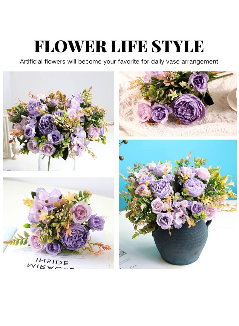 Loquat Artificial Flowers, Fake Peony Silk Hydrangea Flower Bouquet Fall Rose Flowers, Wedding Bouquets Flowers Party Bridal Home Decorations Silk Flowers Purple  - Image 3