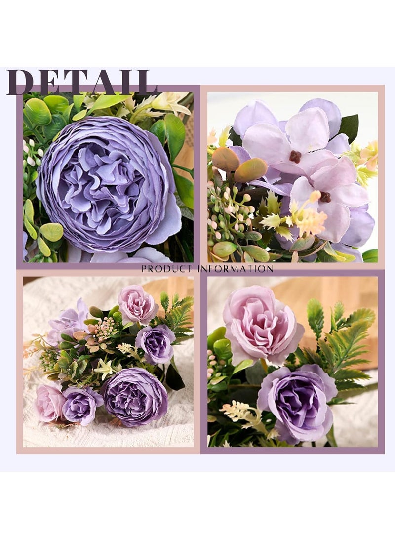 Loquat Artificial Flowers, Fake Peony Silk Hydrangea Flower Bouquet Fall Rose Flowers, Wedding Bouquets Flowers Party Bridal Home Decorations Silk Flowers Purple  - Image 2