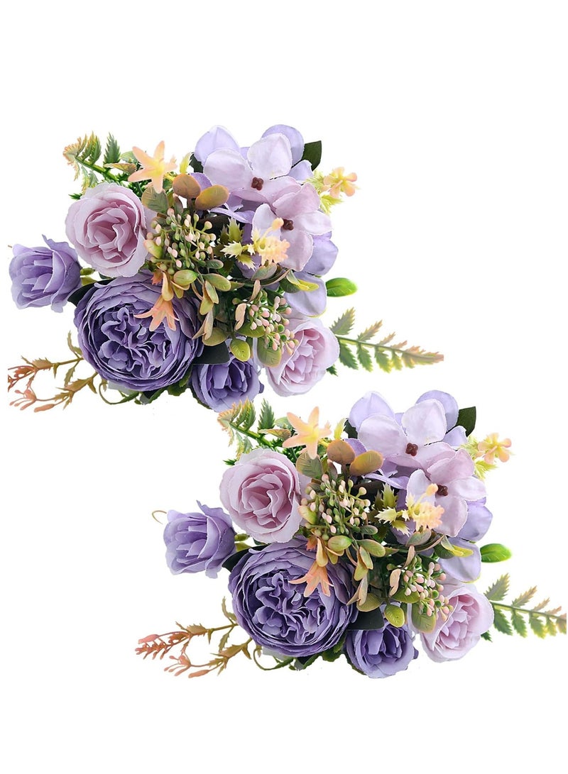 Loquat Artificial Flowers, Fake Peony Silk Hydrangea Flower Bouquet Fall Rose Flowers, Wedding Bouquets Flowers Party Bridal Home Decorations Silk Flowers Purple  - Image 1