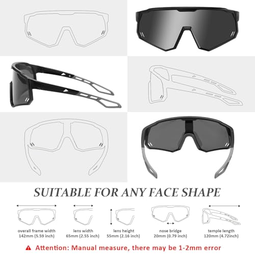 Karsaer Polarized Cycling Glasses Sports Sunglasses, UV400 Protection Baseball Running Glasses for Men Women Youth E1267, Large, Black, Grey - Image 5