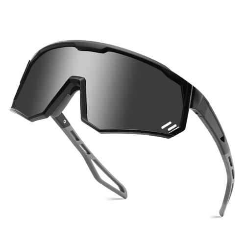 Karsaer Polarized Cycling Glasses Sports Sunglasses, UV400 Protection Baseball Running Glasses for Men Women Youth E1267, Large, Black, Grey - Image 1