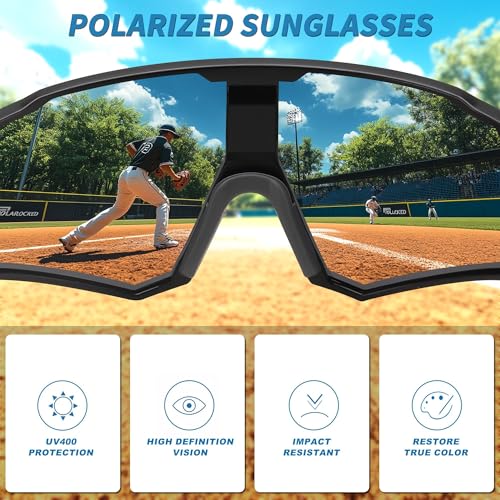 Karsaer Polarized Cycling Glasses Sports Sunglasses, UV400 Protection Baseball Running Glasses for Men Women Youth E1267, Large, Black, Grey - Image 3