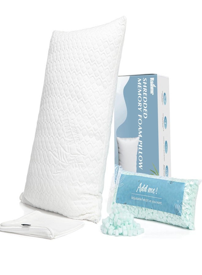 Rainmr Queen Size Bed Pillow for Sleeping Shredded Memory Foam Adjustable Loft Pillows with Cooling Washable Pillow Case, 20x30 inches - Image 1