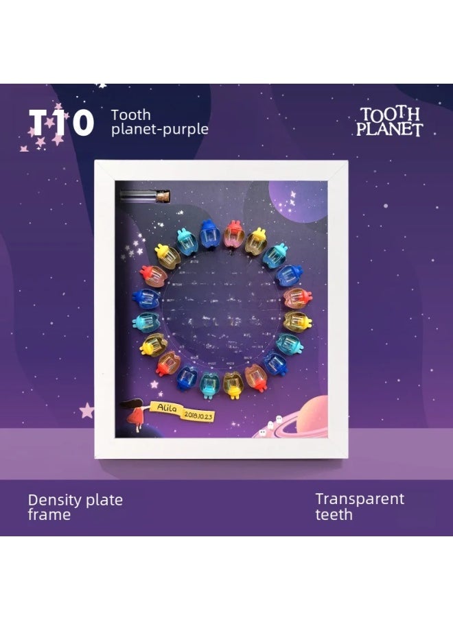 T10 Plastic Frame Toothpick Box Boys Girls Tooth Tissue Storage Memo Box Baby Remembrance Storage Youth Suitable-Color:T10 Wooden Frame-Tooth Planet-Girls  - Image 1