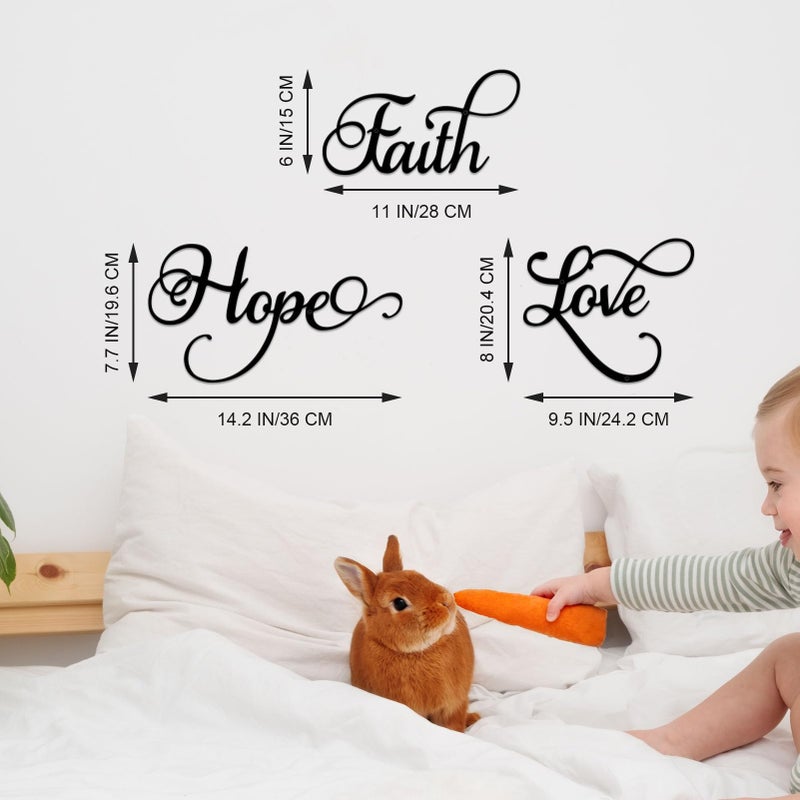 ESTART Faith Hope Love 3 Pieces Metal Wall Decor Inspirational Black Letter Sign Wall Art Rustic Vintage Farmhouse Word Metal Sign Family Wall Decor for Home Bedroom Living Room - Image 3