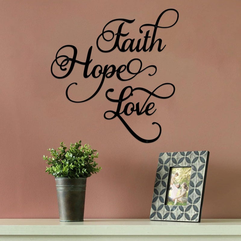 ESTART Faith Hope Love 3 Pieces Metal Wall Decor Inspirational Black Letter Sign Wall Art Rustic Vintage Farmhouse Word Metal Sign Family Wall Decor for Home Bedroom Living Room - Image 5