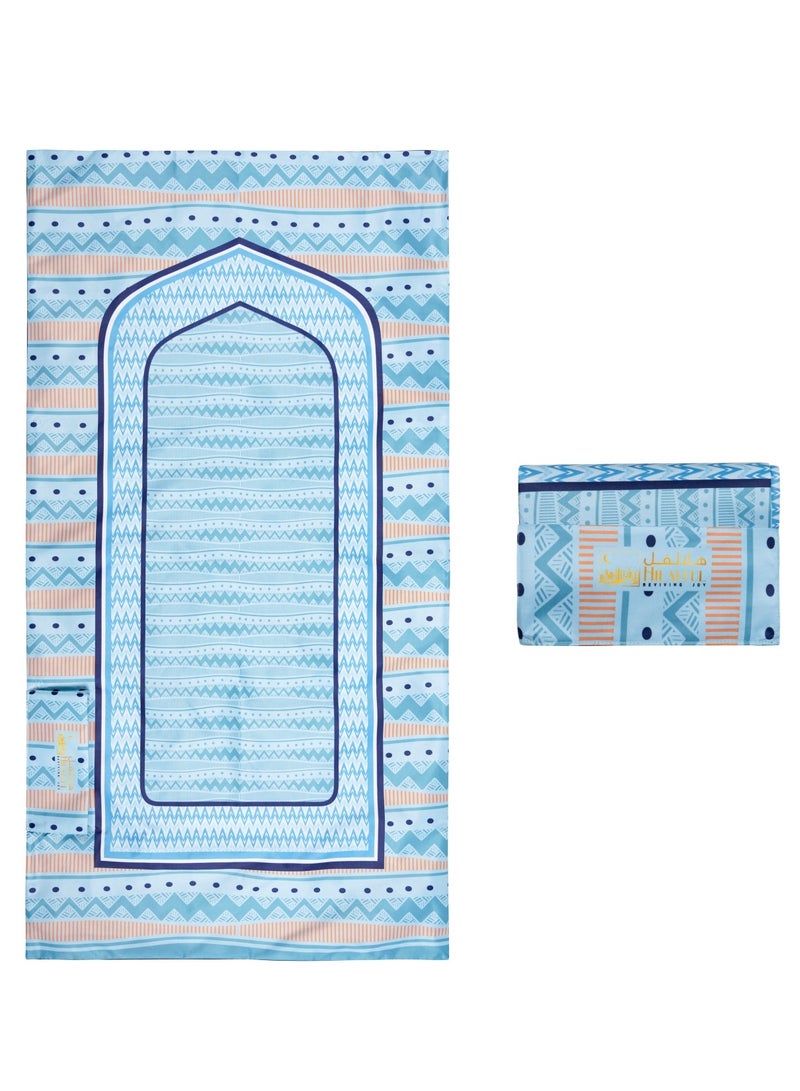 HilalFul Salah On The Go Polyester Prayer Mat - Turquoise Zigzag | Muslim Praying Rug for Kids & Children | Water Resistant | Anti-Slip | Islamic Gift for Eid, Ramadan | For Travel | Lightweight - Image 1