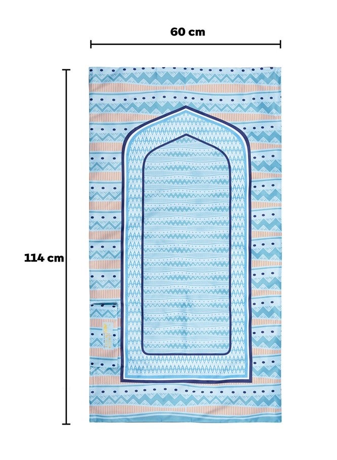 HilalFul Salah On The Go Polyester Prayer Mat - Turquoise Zigzag | Muslim Praying Rug for Kids & Children | Water Resistant | Anti-Slip | Islamic Gift for Eid, Ramadan | For Travel | Lightweight - Image 3