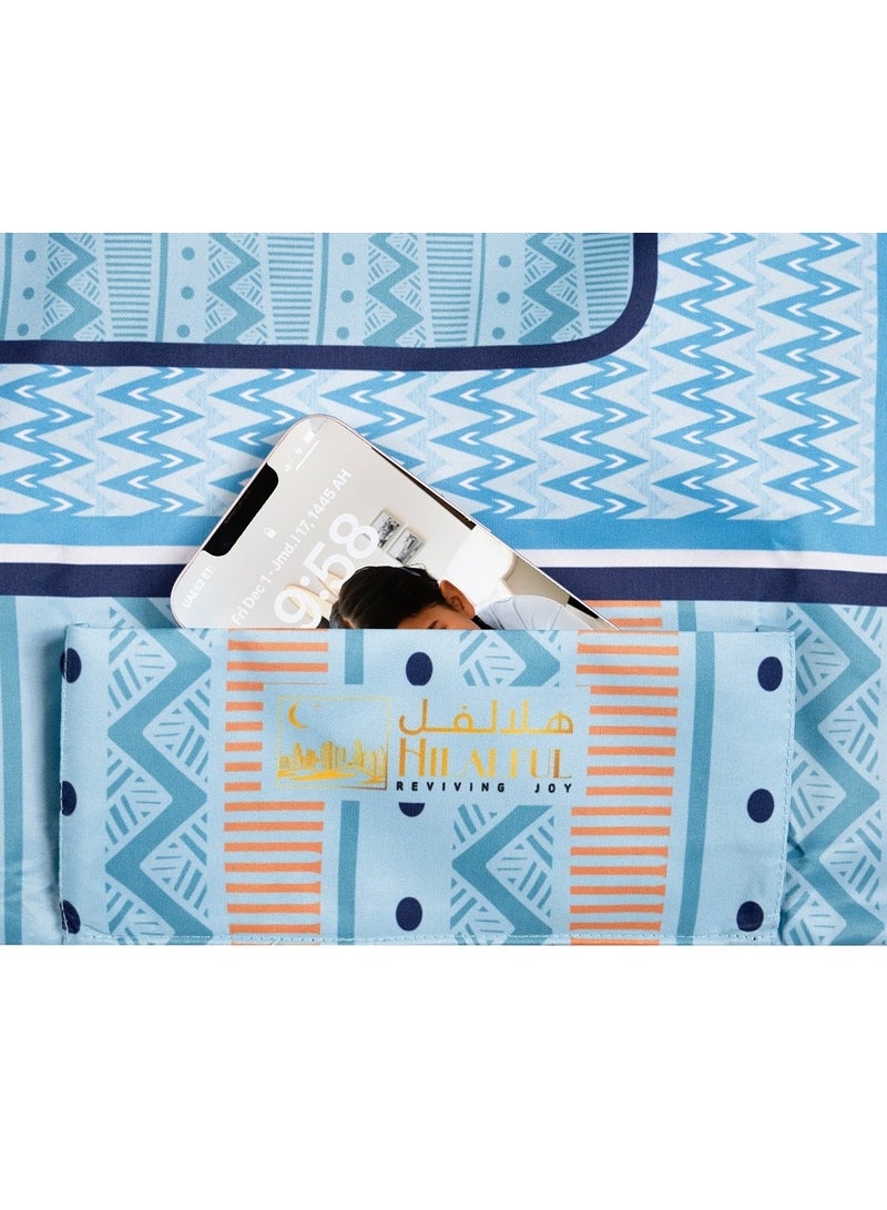 HilalFul Salah On The Go Polyester Prayer Mat - Turquoise Zigzag | Muslim Praying Rug for Kids & Children | Water Resistant | Anti-Slip | Islamic Gift for Eid, Ramadan | For Travel | Lightweight - Image 5