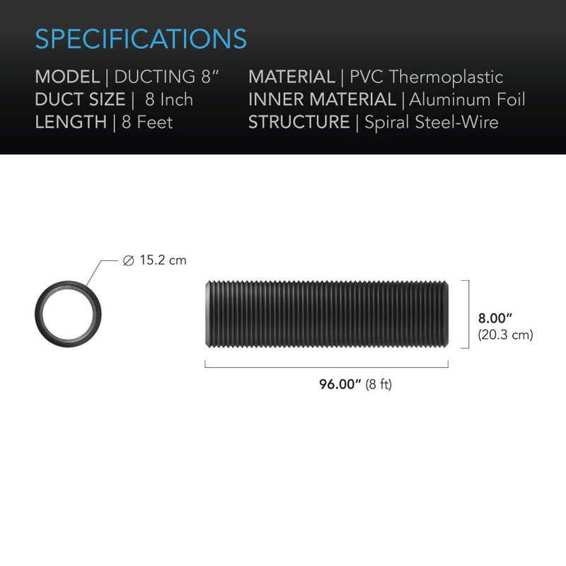 AC Infinity أنابيب ألومنيوم مرنة بقطر 8 بوصات من AC Infinity، حماية ثقيلة من أربع طبقات، بطول 8 أقدام للتدفئة والتبريد والتهوية والعادم - Image 5
