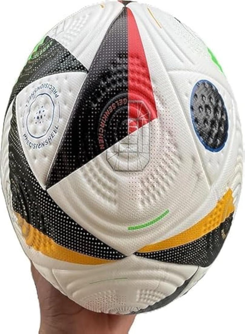 Professional Match Soccer Ball, Size 5, White and Black with Multi-Colour Design