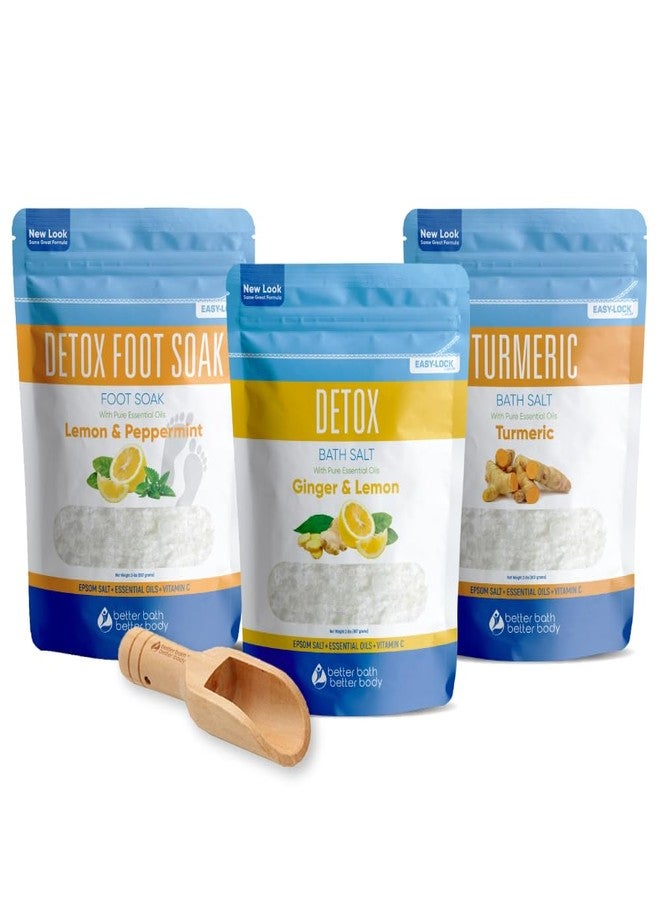 Better Bath Better Body Detox Bath Bundle (3 Pack with Scoop Total 6 Lbs) Detoxifying Soaks with Detox Foot Soak and Turmeric Bath Soak Made with Epsom Salt and Pure Essential Oils Plus Vitamin C Three 2 Lbs Pouches - Image 1