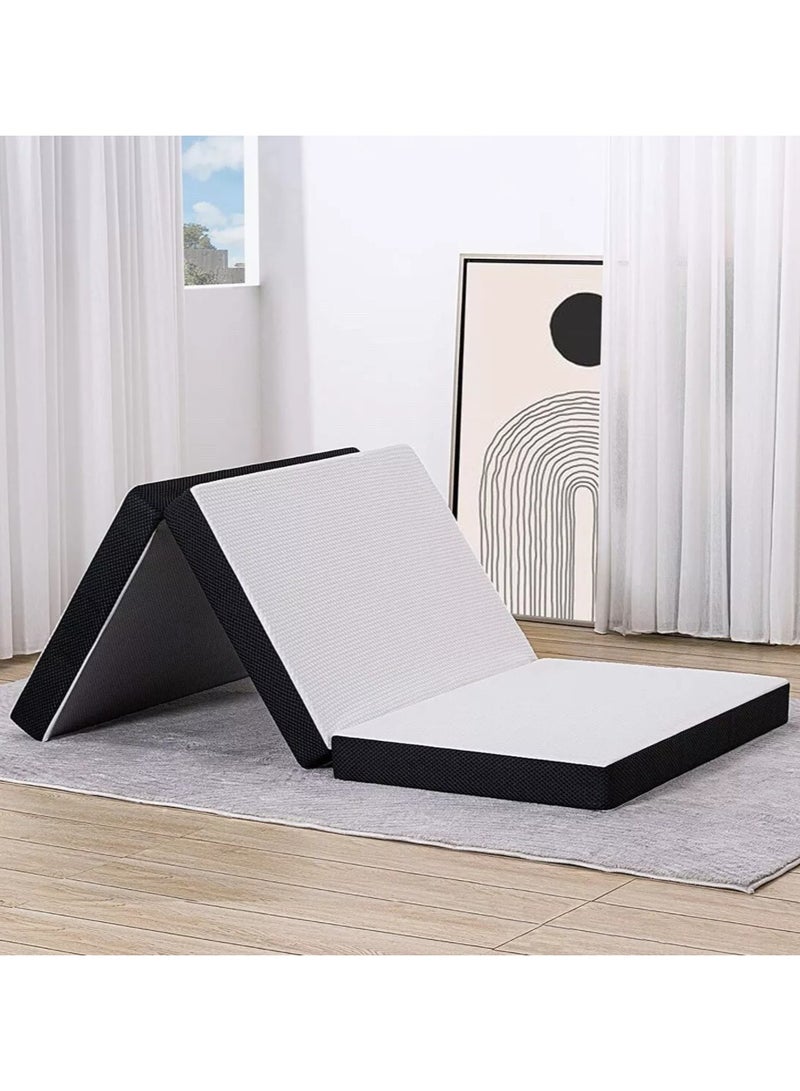 COMFY WHITE KNITTED COTTON PORTABLE 180 X 90 X 7CM GUEST FOLDING MATTRESS - Image 1