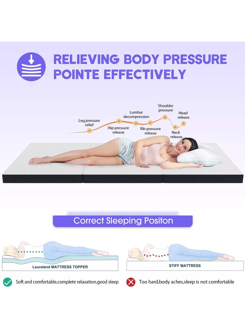 COMFY WHITE KNITTED COTTON PORTABLE 180 X 90 X 7CM GUEST FOLDING MATTRESS - Image 2