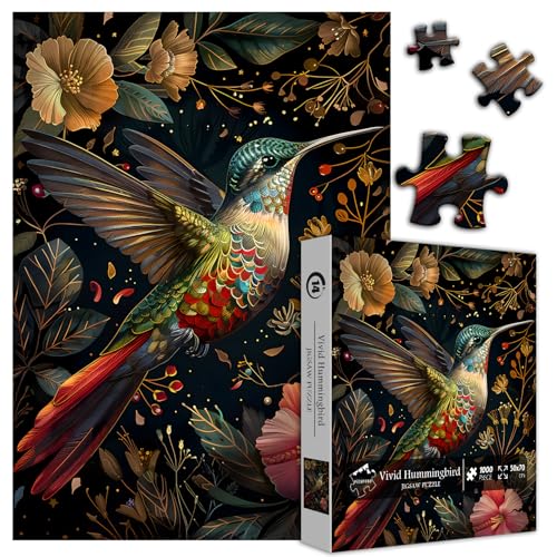 PICKFORU Vintage Hummingbird Puzzles for Adults 1000 Pieces Colorful Flower Hummingbird Jigsaw Puzzles with Animals Beautiful Bird Floral Impossible Nature Art Themed Puzzle Hard Challenging for Adults - Image 5