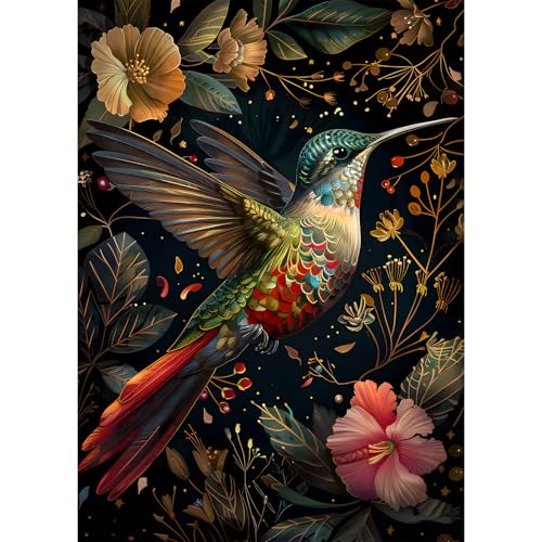 PICKFORU Vintage Hummingbird Puzzles for Adults 1000 Pieces Colorful Flower Hummingbird Jigsaw Puzzles with Animals Beautiful Bird Floral Impossible Nature Art Themed Puzzle Hard Challenging for Adults - Image 1