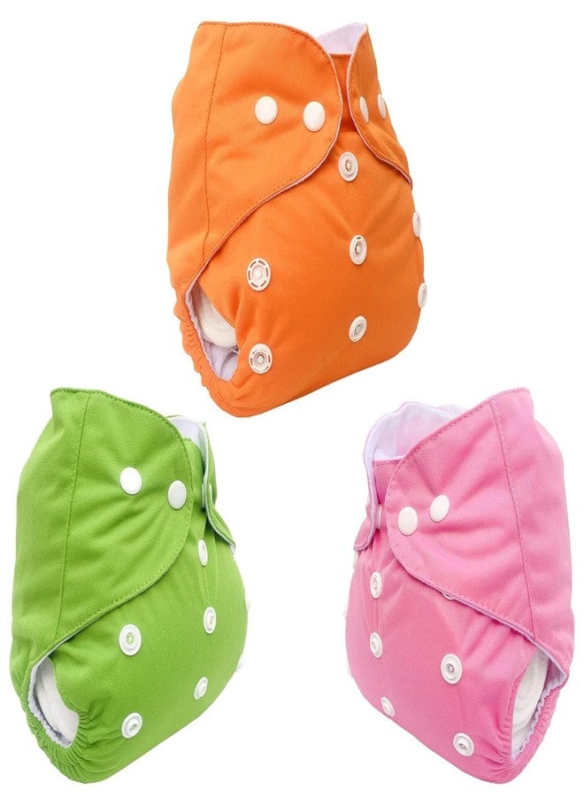 Kritiu Adjustable, Waterproof Washable Baby Cloth Diaper with Pocket Nappie & Inserts - Reusable & Adjustable Size for Maximum Convenience (Pack of 3, Orange, Pink & Green) - Image 2