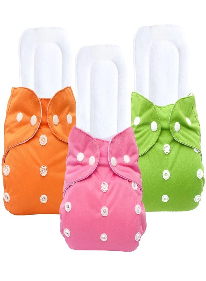 Kritiu Adjustable, Waterproof Washable Baby Cloth Diaper with Pocket Nappie & Inserts - Reusable & Adjustable Size for Maximum Convenience (Pack of 3, Orange, Pink & Green) - Image 1