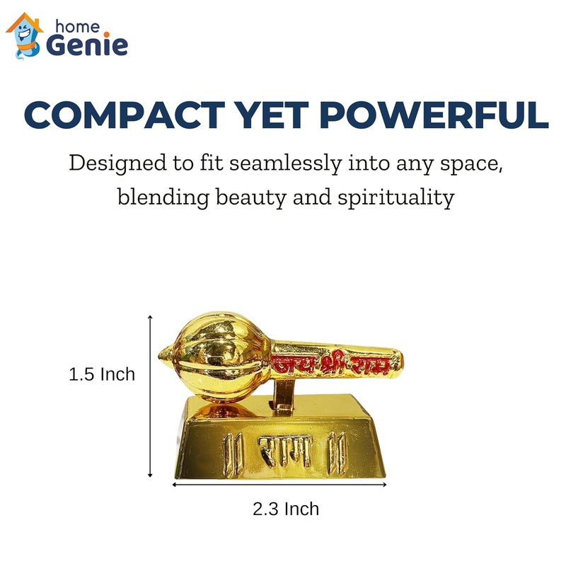 HOME GENIE Gold Hanuman Gada Idol with Jai Shri Ram Inscription Decorative Hanuman Mace Showpiece for Home Office Spiritual Gift for Devotees - Image 2
