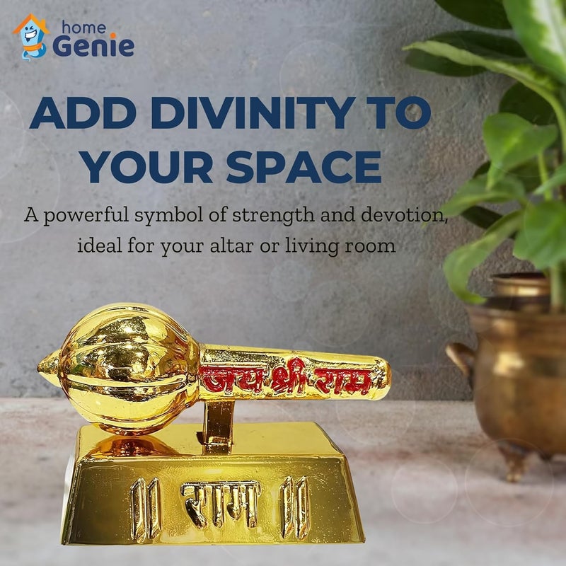 HOME GENIE Gold Hanuman Gada Idol with Jai Shri Ram Inscription Decorative Hanuman Mace Showpiece for Home Office Spiritual Gift for Devotees - Image 3