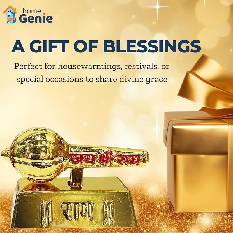 HOME GENIE Gold Hanuman Gada Idol with Jai Shri Ram Inscription Decorative Hanuman Mace Showpiece for Home Office Spiritual Gift for Devotees - Image 5