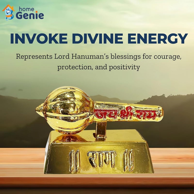 HOME GENIE Gold Hanuman Gada Idol with Jai Shri Ram Inscription Decorative Hanuman Mace Showpiece for Home Office Spiritual Gift for Devotees - Image 4