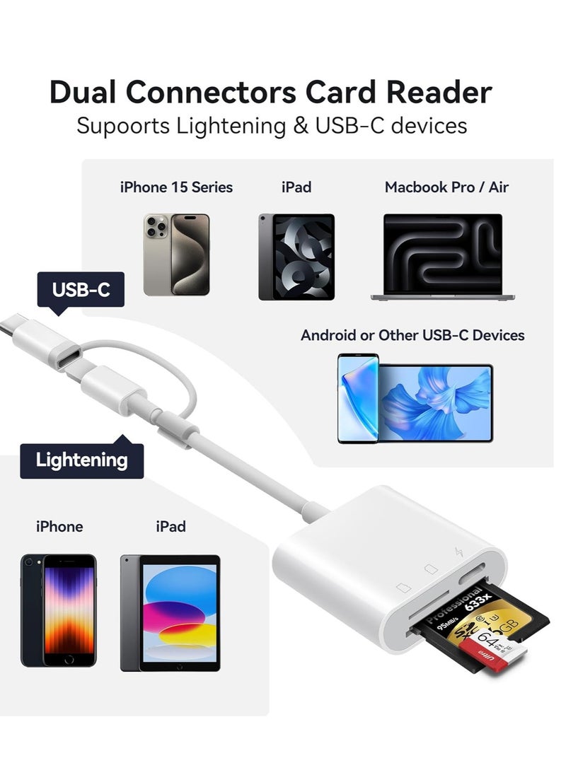 GUDOO - قارئ بطاقة SD لـ iPhone و iPad، Oyuiasle Trail Game Camera قارئ بطاقة الذاكرة، محول بطاقة الذاكرة مع فتحات SD و MicroSD، التوصيل والتشغيل. - Image 1