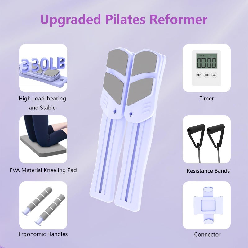 KVKVMO Pilates Board for Home Workout - Upgraded 7 in 1 Portable Pilates Reformer Set, Multifunctional Ab Trainer with Resistance Bands & LED Timer, Pilates Board for Women Full Body Workout - Image 4