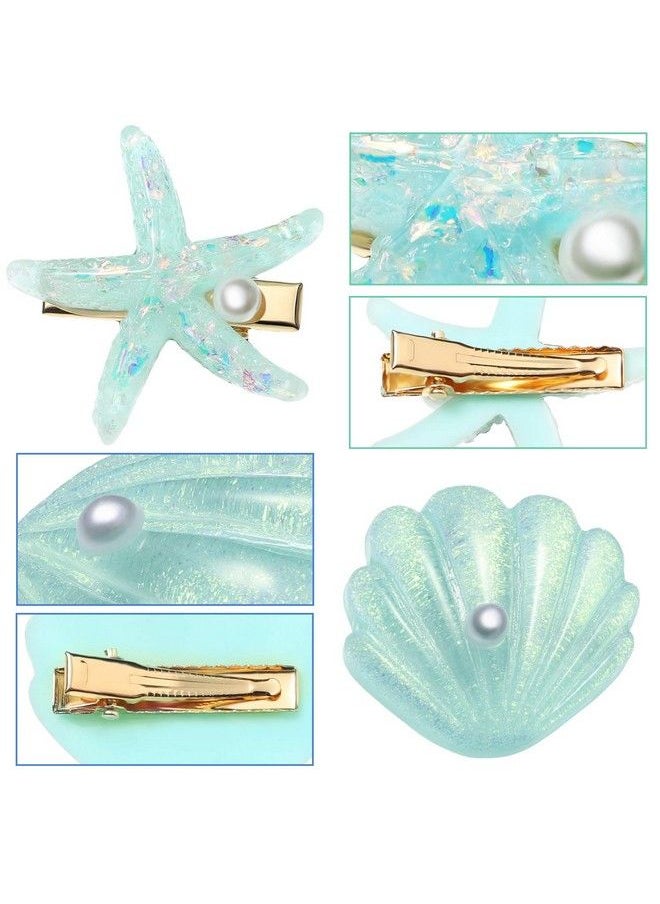 WILLBOND 8 Pieces Starfish Hair Clip Shell Pearl Hair Barrettes Resin Mermaid Hair Accessories For Women And Girls Beach Wedding Party  - Image 4