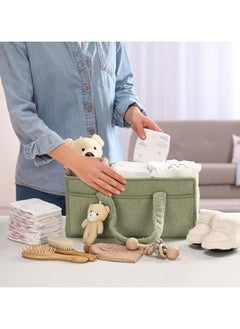 Dominy Baby Diaper Caddy,Baby Diaper Caddy Organizer ,Nursery Storage  Bin for Changing Table,Storage Basket for Newborn Boys Girls,  Foldable and Portable(Green)  - Image 3