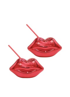 Sippy Cup Hot Red Lips Disco Ball Cups with Straws Electroplated Plastic Creative Shaped Straw Cup for Bachelorette and Single Girl Parties Removable and Reusable 2 PCS