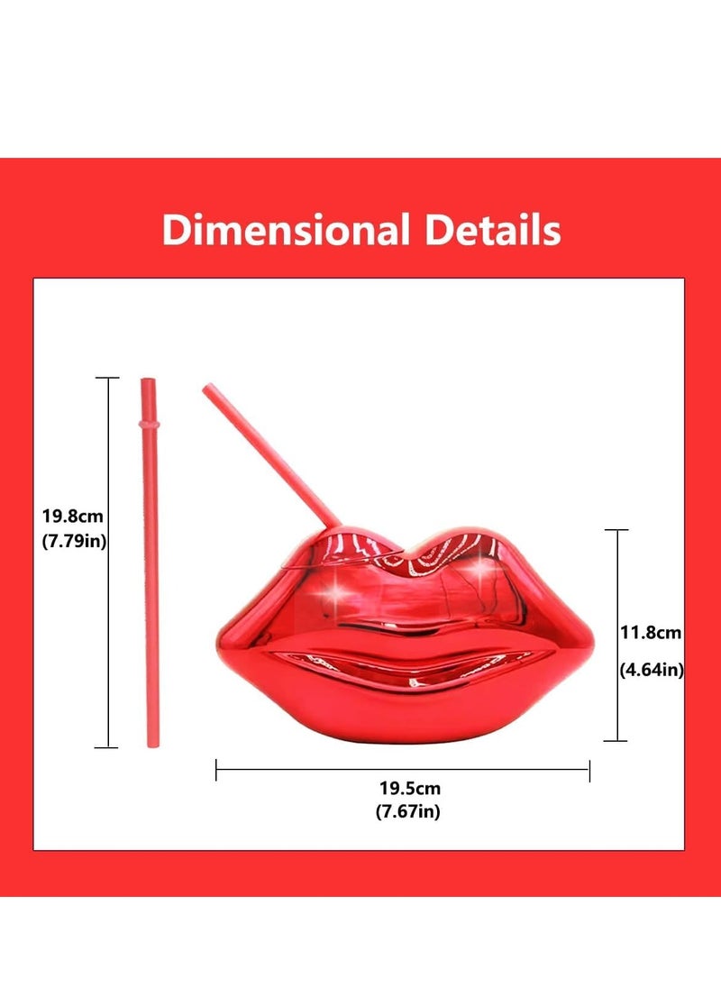 Excefore - Sippy Cup Hot Red Lips Disco Ball Cups with Straws Electroplated Plastic Creative Shaped Straw Cup for Bachelorette and Single Girl Parties Removable and Reusable 2 PCS - Image 1