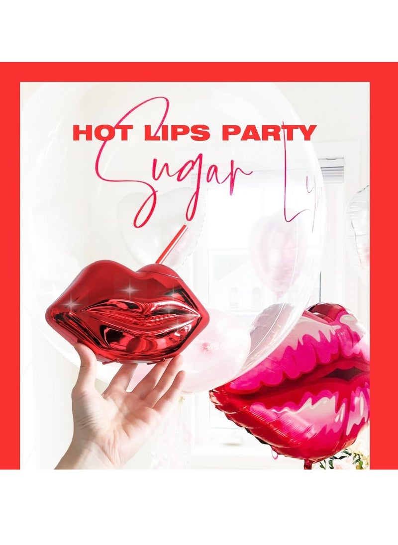 Excefore - Sippy Cup Hot Red Lips Disco Ball Cups with Straws Electroplated Plastic Creative Shaped Straw Cup for Bachelorette and Single Girl Parties Removable and Reusable 2 PCS - Image 1
