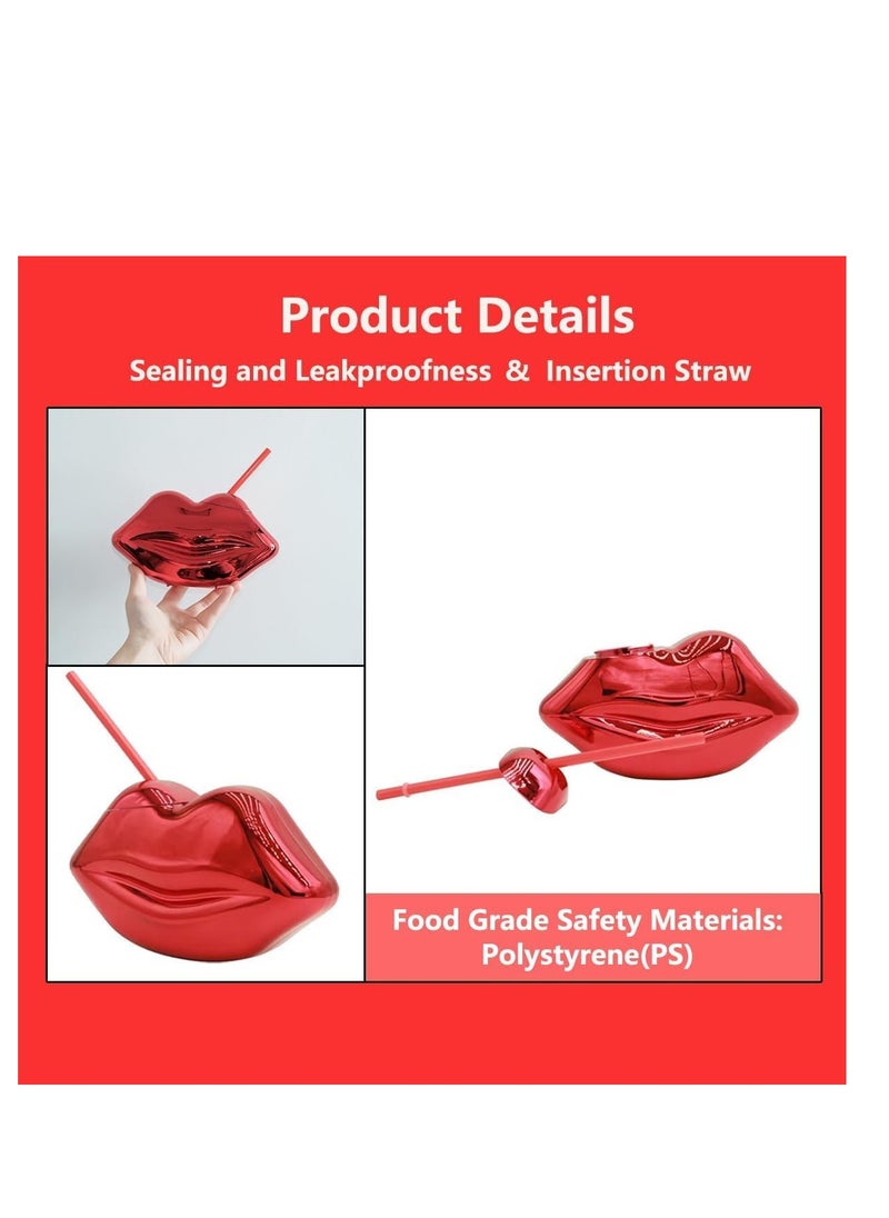 Excefore - Sippy Cup Hot Red Lips Disco Ball Cups with Straws Electroplated Plastic Creative Shaped Straw Cup for Bachelorette and Single Girl Parties Removable and Reusable 2 PCS - Image 1
