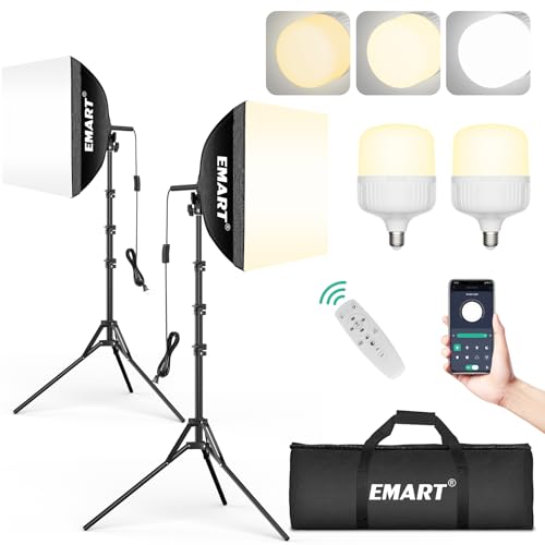EMART Softbox Photography Lighting Kit 16x16 Pull Soft Box 50W 3000K6000K LED Bulb with RemoteAPP Control Professional Photoshoot Equipment for Studio Lights Portrait Video Recording2 Pack - Image 1