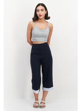 Couture Made For Vero Moda Women Loose Fit Plain Capri Pants, Navy Blue  - Image 2