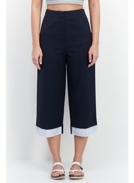 Couture Made For Vero Moda Women Loose Fit Plain Capri Pants, Navy Blue  - Image 1