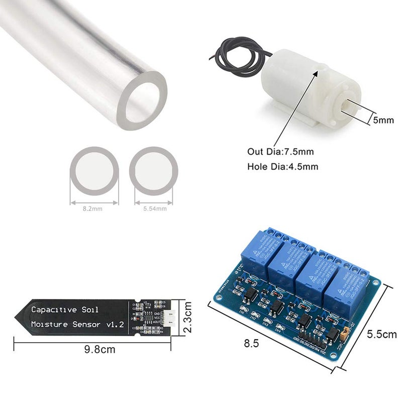 WayinTop Automatic Irrigation DIY Kit Self Watering System with PDF Tutorial, 4pcs Capacitive Soil Moisture Sensor 4Channel 5V Relay Module and 4pcs Water Pump + 4M Vinyl Tubing for Garden Plant - Image 3