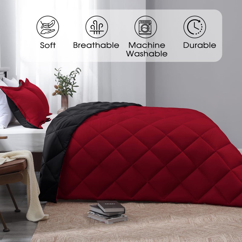 Basic Beyond Queen Comforter Set, Red and Black Comforter Set Queen Size, Reversible Bed Comforter Queen Bed Set for All Seasons, 1 Comforter (88"x92") and 2 Pillow Shams (20"x26"+2") - Image 2