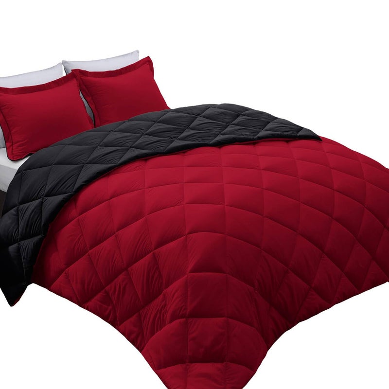 Basic Beyond Queen Comforter Set, Red and Black Comforter Set Queen Size, Reversible Bed Comforter Queen Bed Set for All Seasons, 1 Comforter (88"x92") and 2 Pillow Shams (20"x26"+2") - Image 1