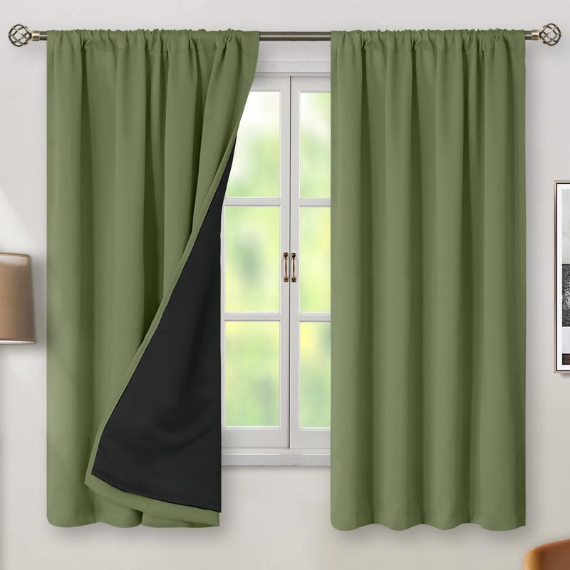 BGment الستائر التعتيم Bression لغرفة نوم 63 بوصة طول حراري معزول كامل الغرفة غامق مضاد للصوت ستائر نافذة الستائر مع جيب قضيب 2 لوحات كل لوحة 42 بوصة العشب الأخضر - Image 1