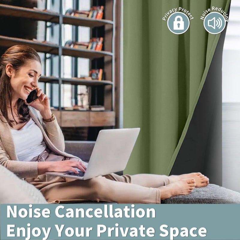 BGment الستائر التعتيم Bression لغرفة نوم 63 بوصة طول حراري معزول كامل الغرفة غامق مضاد للصوت ستائر نافذة الستائر مع جيب قضيب 2 لوحات كل لوحة 42 بوصة العشب الأخضر - Image 5