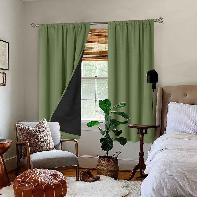 BGment الستائر التعتيم Bression لغرفة نوم 63 بوصة طول حراري معزول كامل الغرفة غامق مضاد للصوت ستائر نافذة الستائر مع جيب قضيب 2 لوحات كل لوحة 42 بوصة العشب الأخضر - Image 2