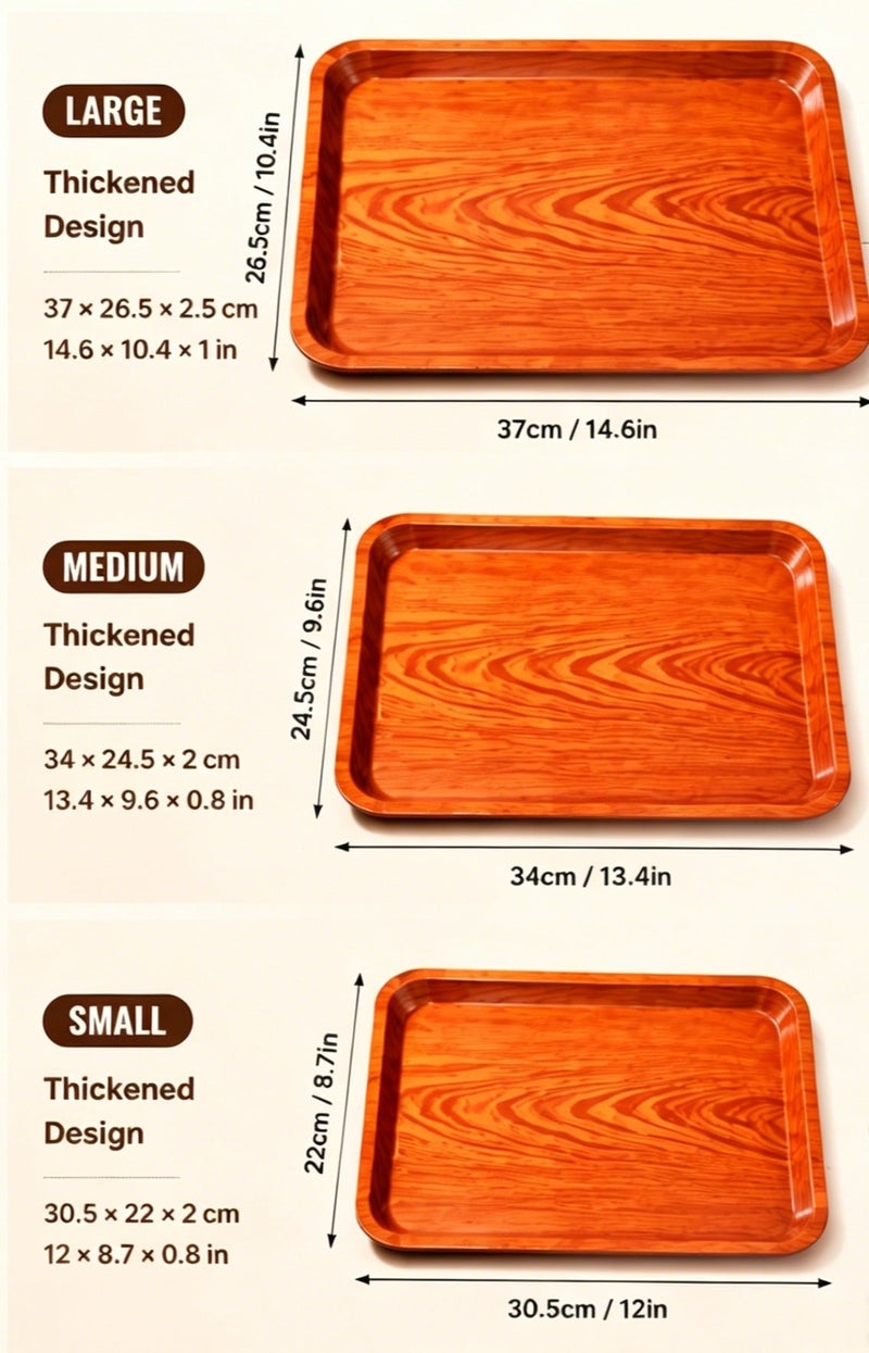 Ayshal 3 PCS Serving Tray, Wood Grain Serving Tray, Serving Plate, Spill-Proof Tray, Fruit Decorative Platter, Tea Snack Tray for Coffee, Family Party and Festival - Image 2