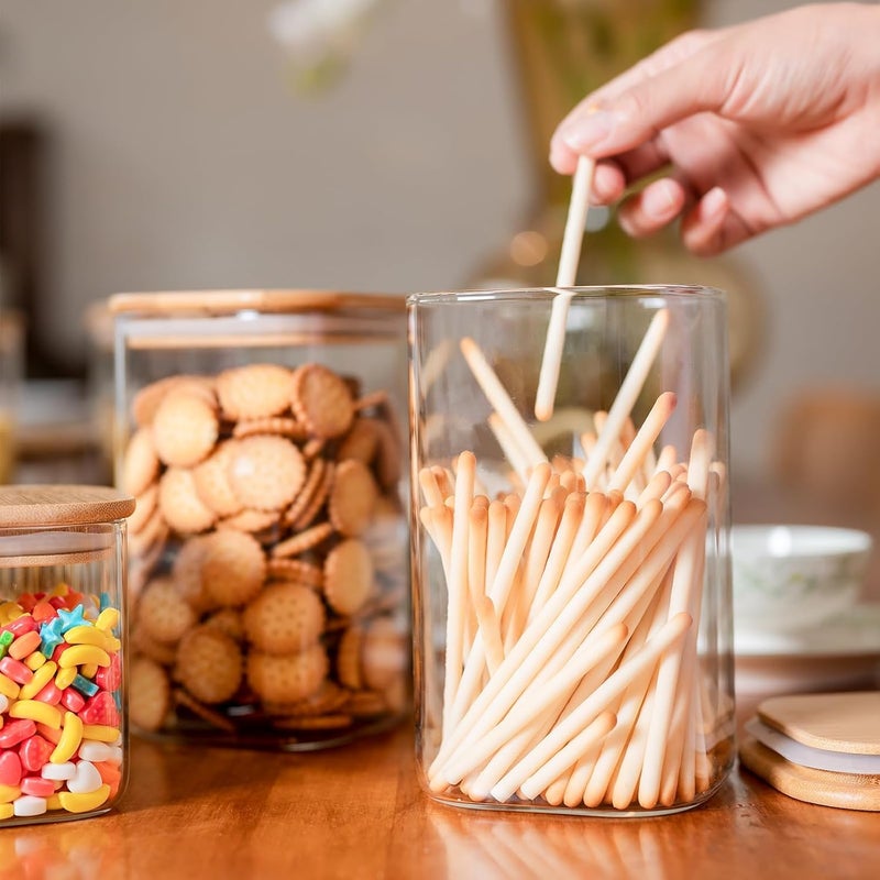 Wells Square Glass Jars with Bamboo Lids 37OZ 1100ml, Glass Canisters with Airtight Lids, Food Storage Containers for Coffee, Sugar, Tea, Candies, Cookies,Best for Kitchen Pantry, Set of 6 - Image 4